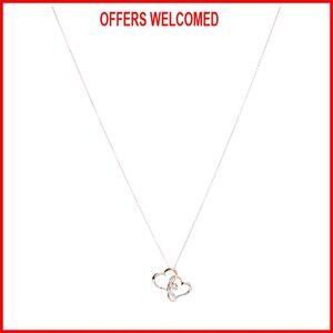 Sterling Silver Two Tone Double Heart Pendant Necklace with Crystal